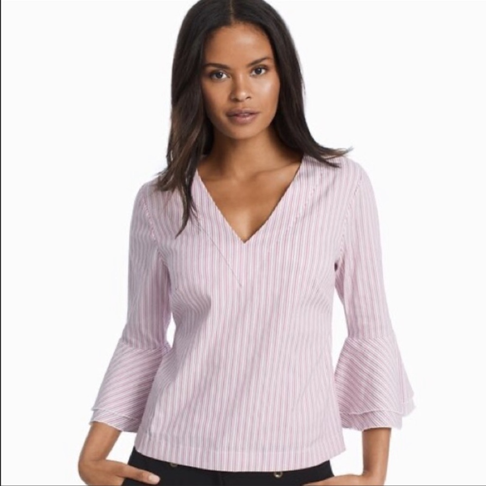 White House Black Market Women's Carmen Strip Bell Stripes Blouse Size 4